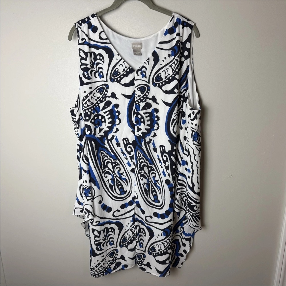 Chico's Sleeveless Tunic Top Plus Size 4 (XXL, 2XL, 20, 22) Split Front V-Neck